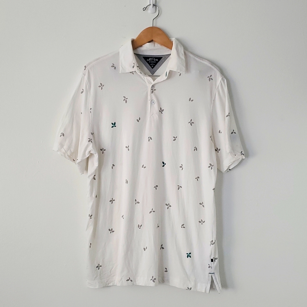 AdiPure by Adidas Premium Novelty White Polo Shirt Green Grey Trefoil Medium